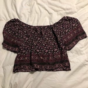 Purple off the shoulder floral shirt